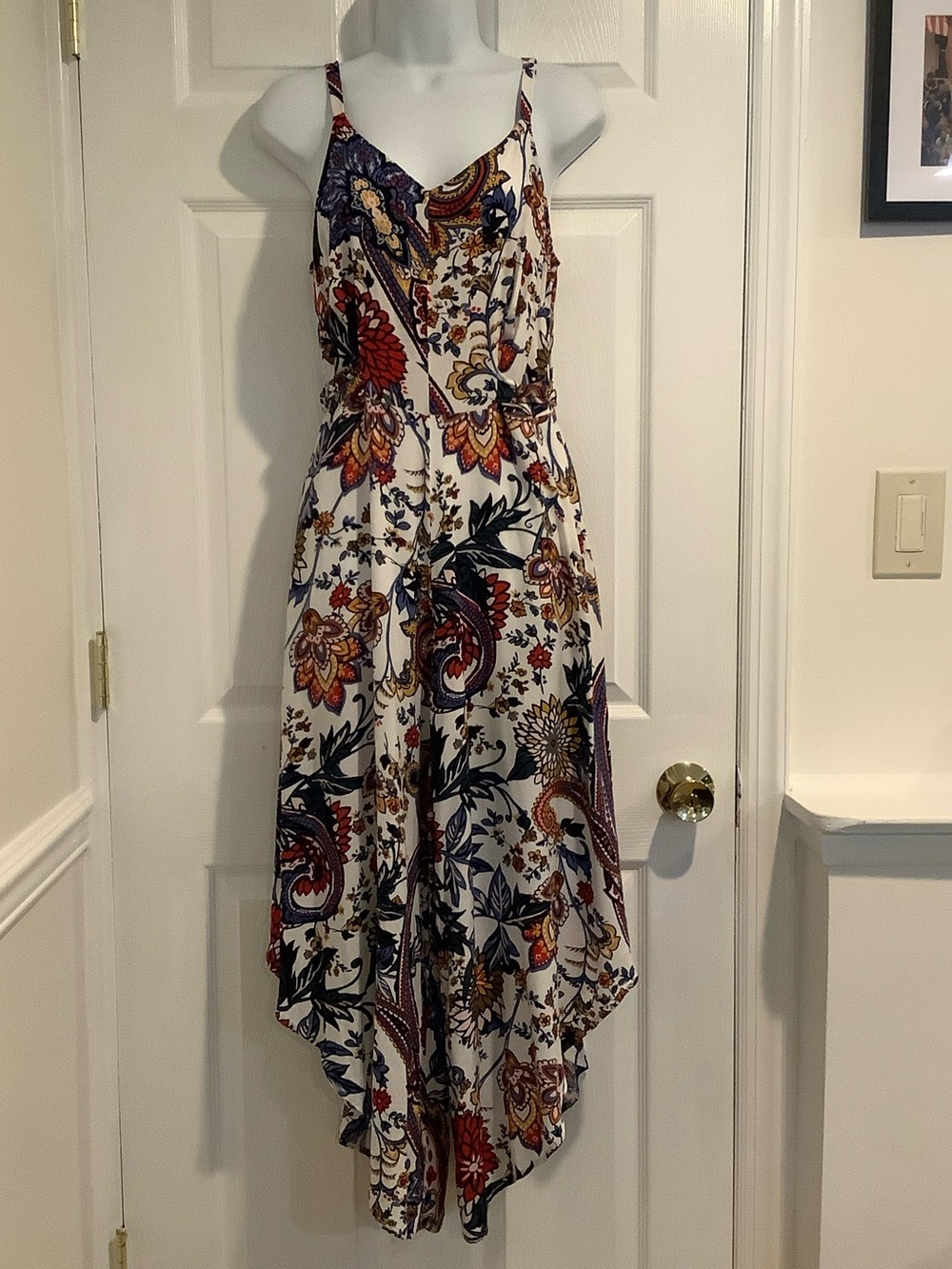 MSK 100% Rayon Extra Wide Leg Cropped Multicolor Bohemian Hippie Jumpsuit M